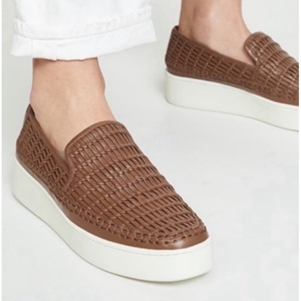 Vince Stafford Woven Leather Platform Sneakers 5.5 Coastal Casual Luxury